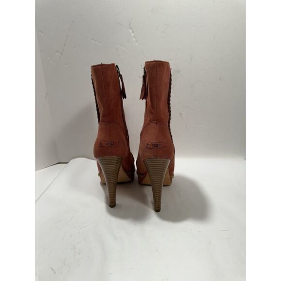 UGG Women's Bianka Boot Sz 8 High Heel Red Suede Sherpa Shearling Platform Boots - Picture 9 of 12
